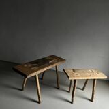 Rustic carved wood bench | Belgium | 1900s