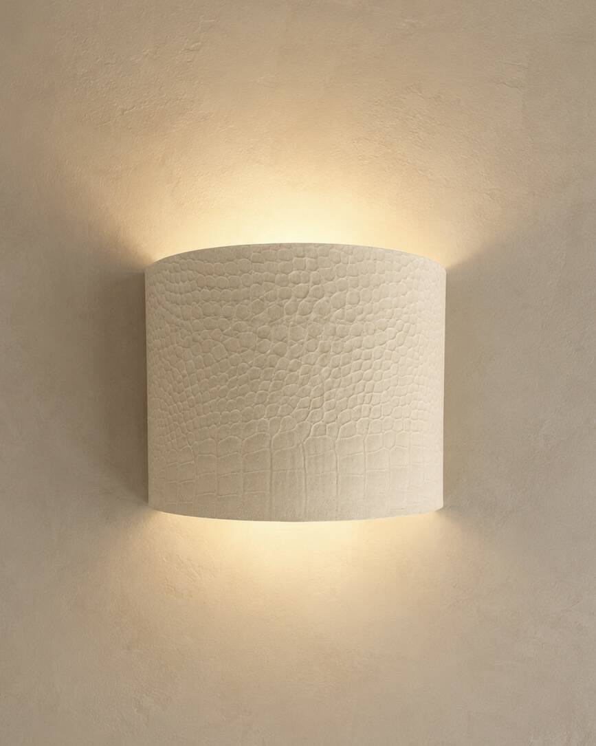 Matte glazed ceramic crocodile print wall light - French manufacture