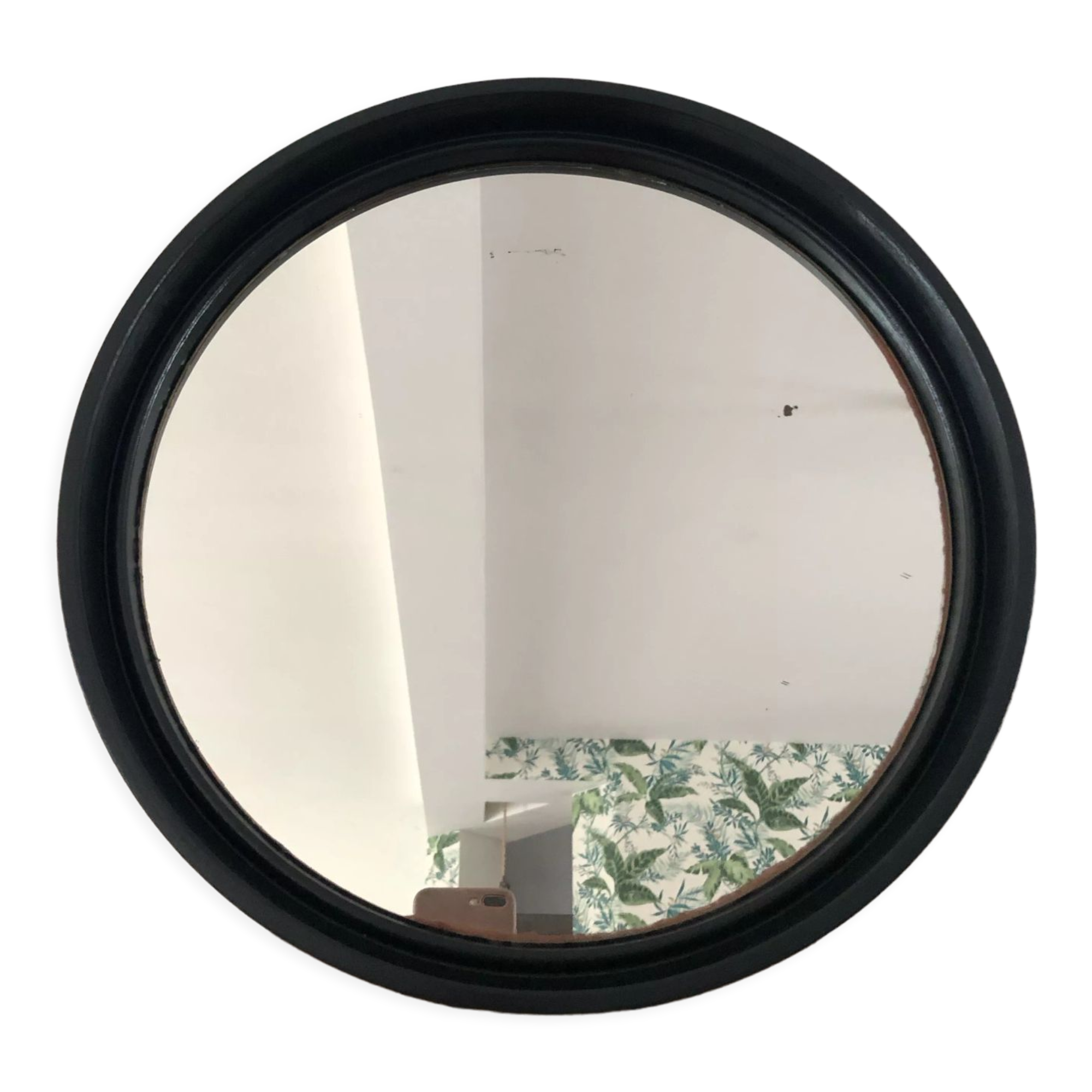 Vintage round mirror in black gilac plastic