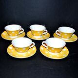 Set of 5 vintage yellow polka dot earthenware cups from Sarreguemines Digoin 1940-1950