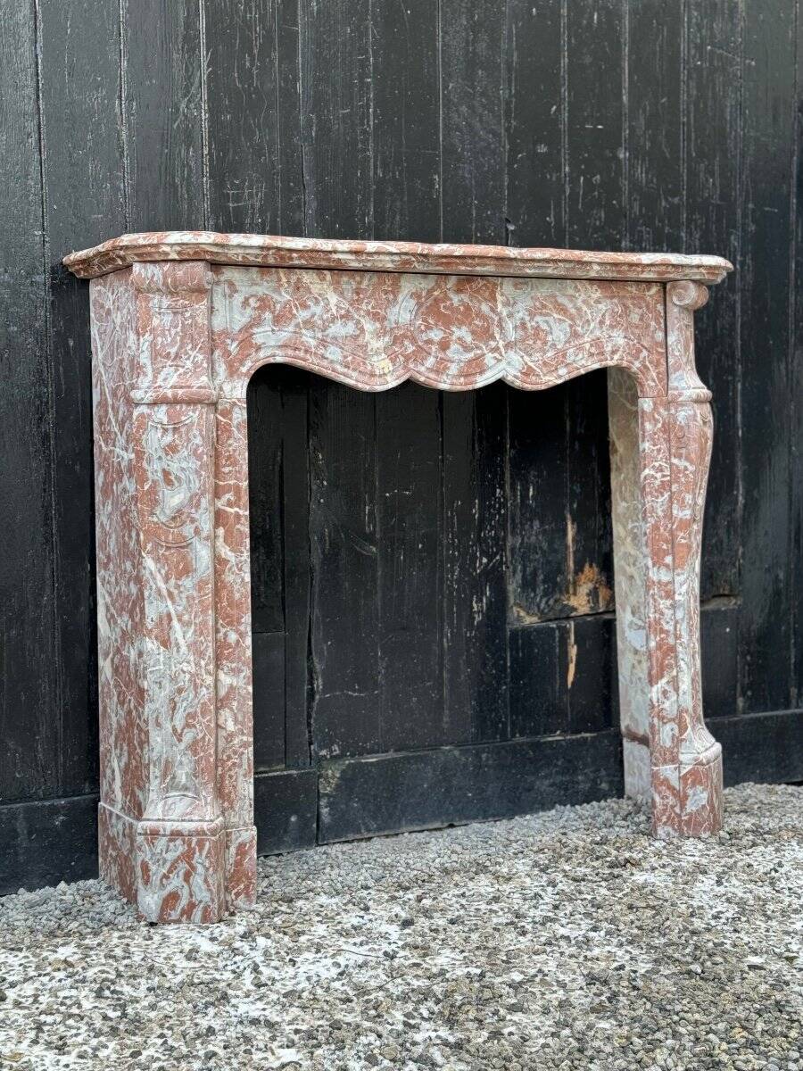 Louis XV Pompadour style fireplace in red Rance marble circa 1880