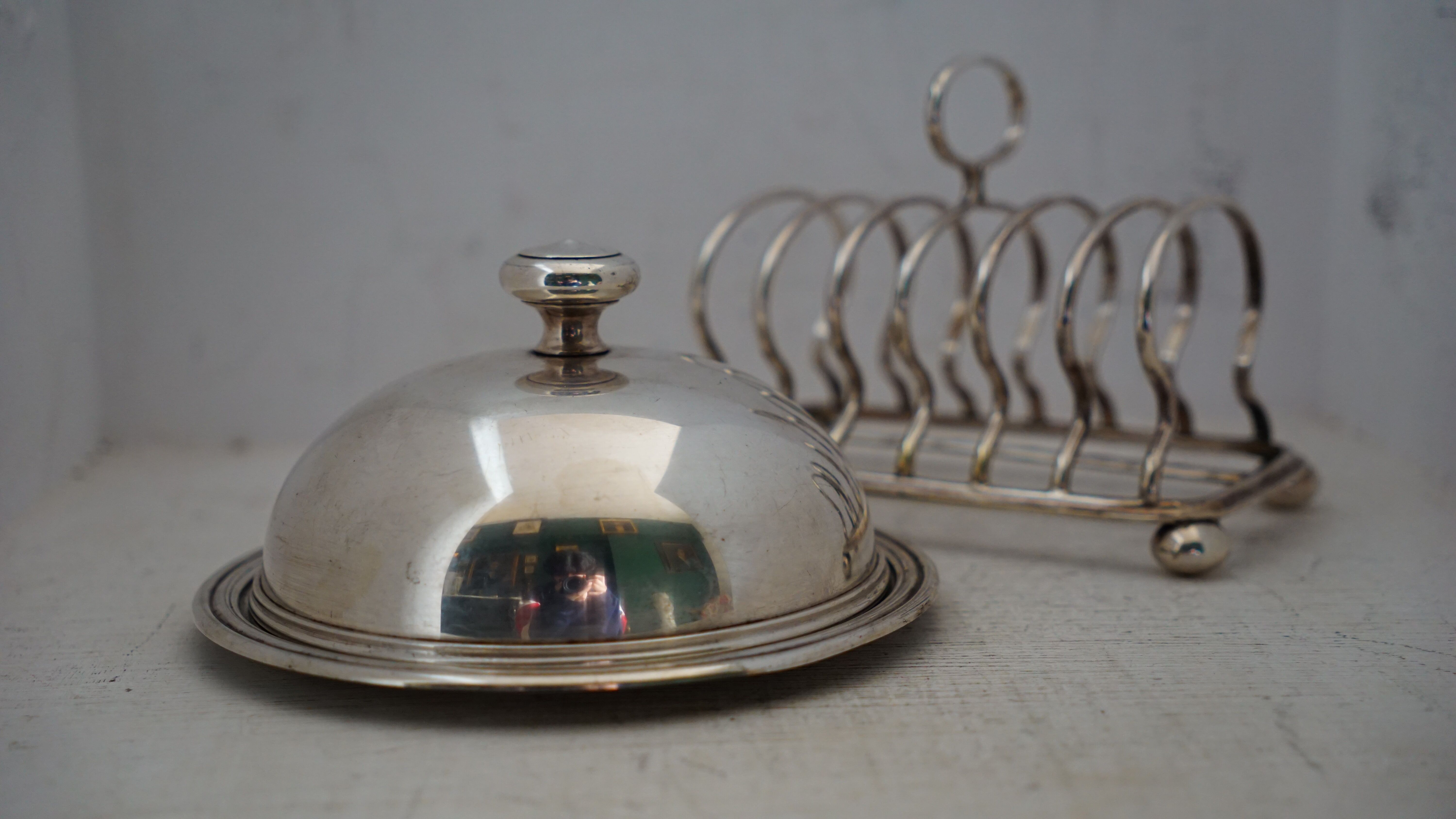 Butter dish and toaster English silverware