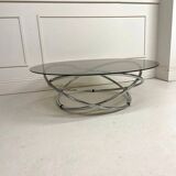 Table basse ronde en chrome et verre fumé, Miniforms "Swirl", Made in Italy
