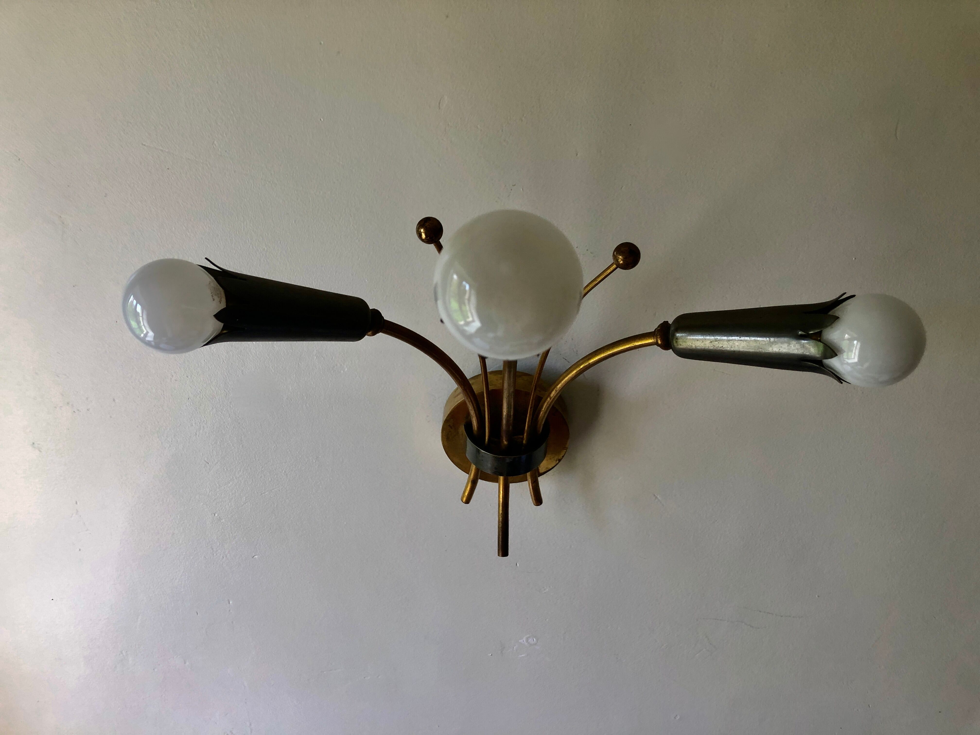 Wall lamp brass and gray metal 1950