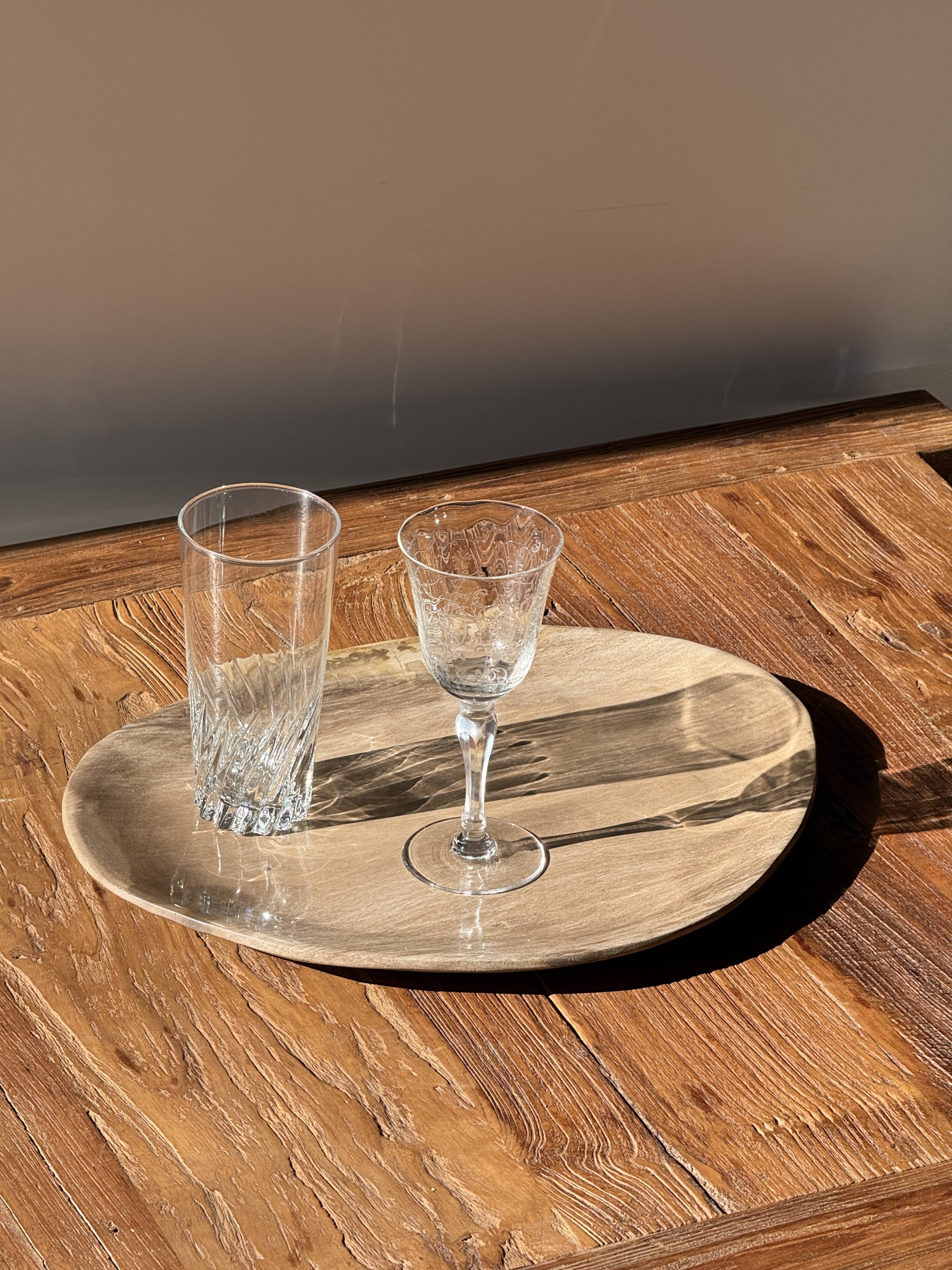 Large oval beige petrified wood dish or bowl D36x28 -3783