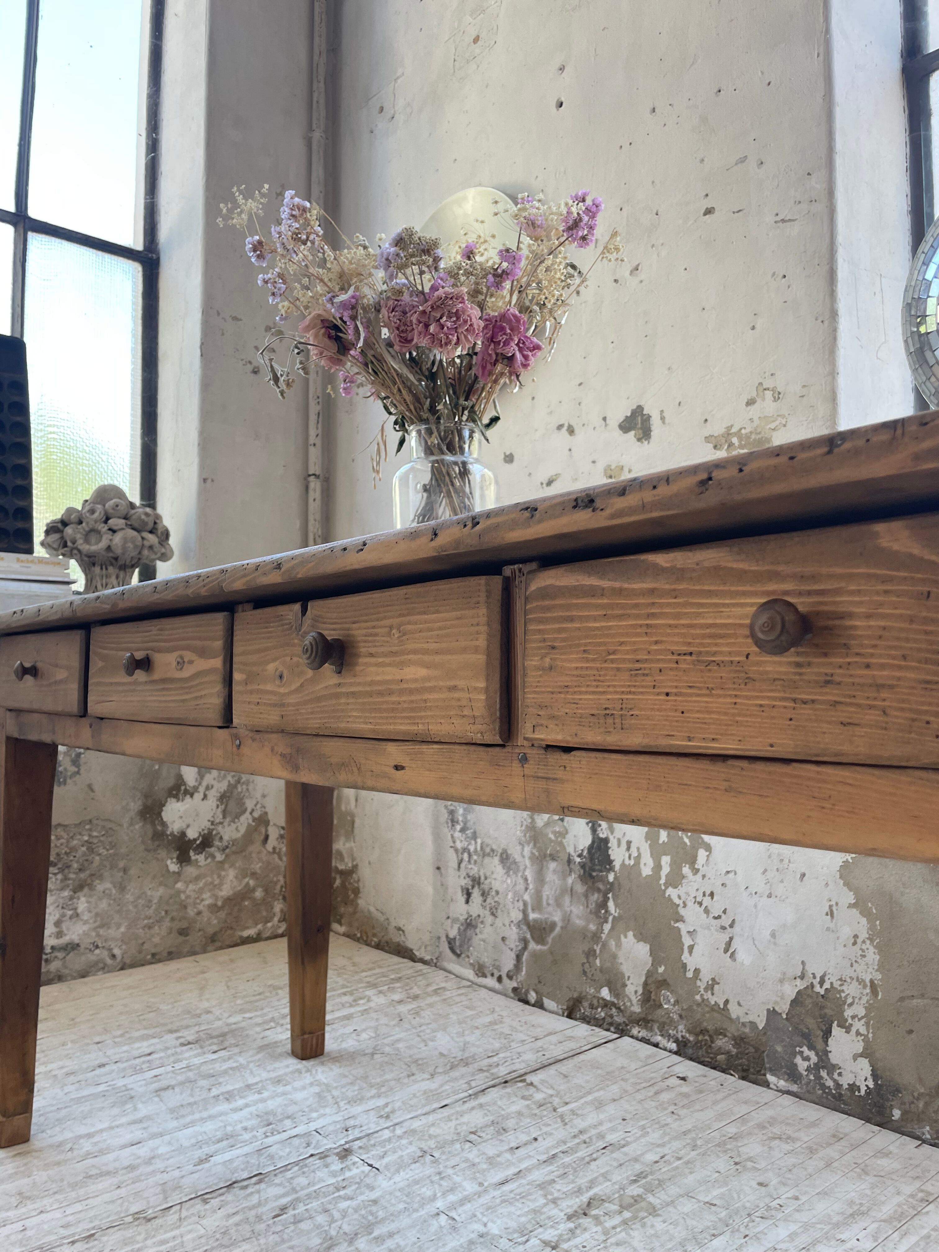 Farmhouse table pine multi-drawers