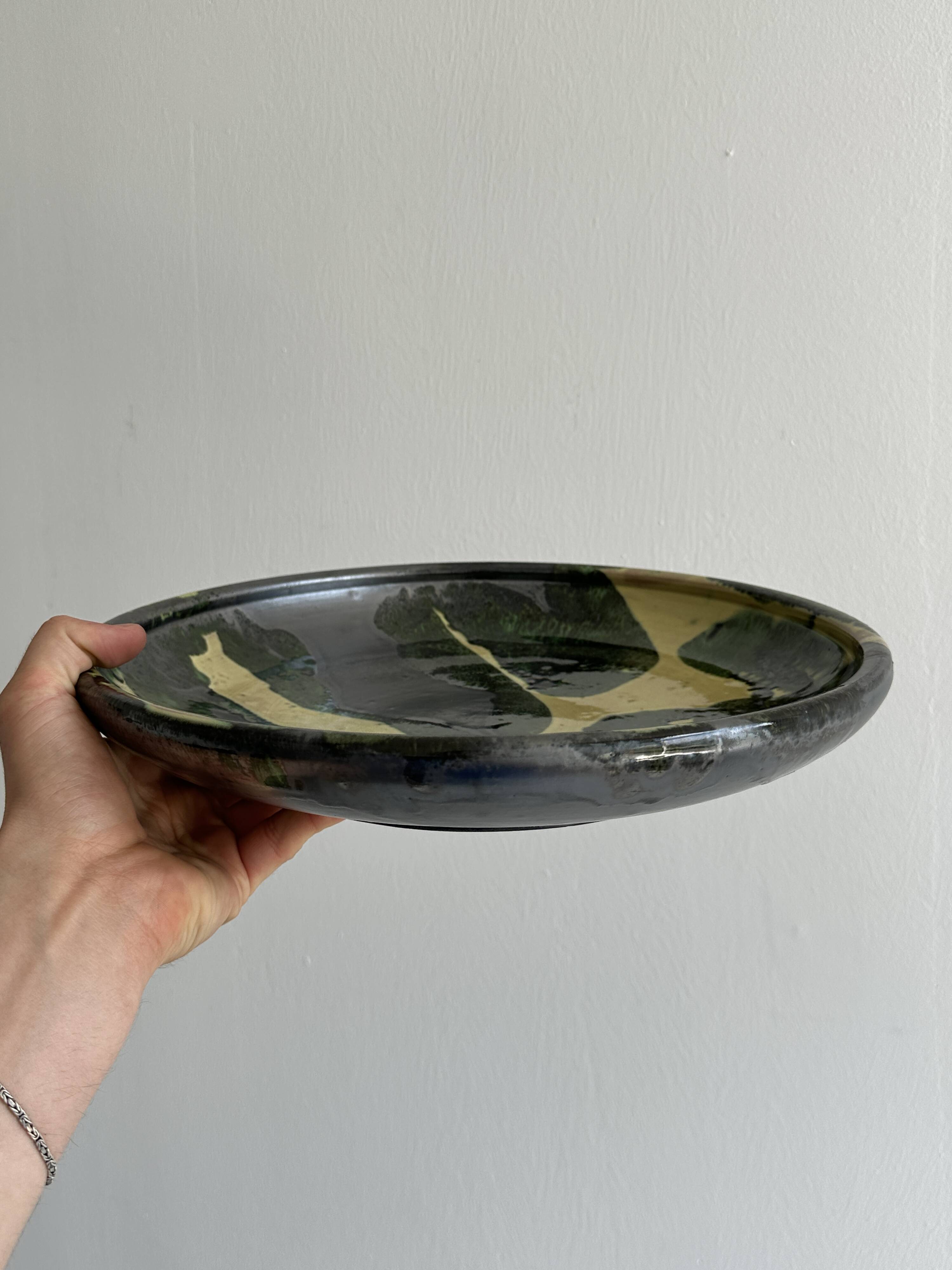 large colored terracotta ceramic dish
