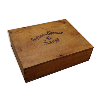 Old wooden advertising box Chocolate candy Surfins
