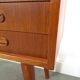 Deens teak brede LP kast met planken, lades en bar met spiegel