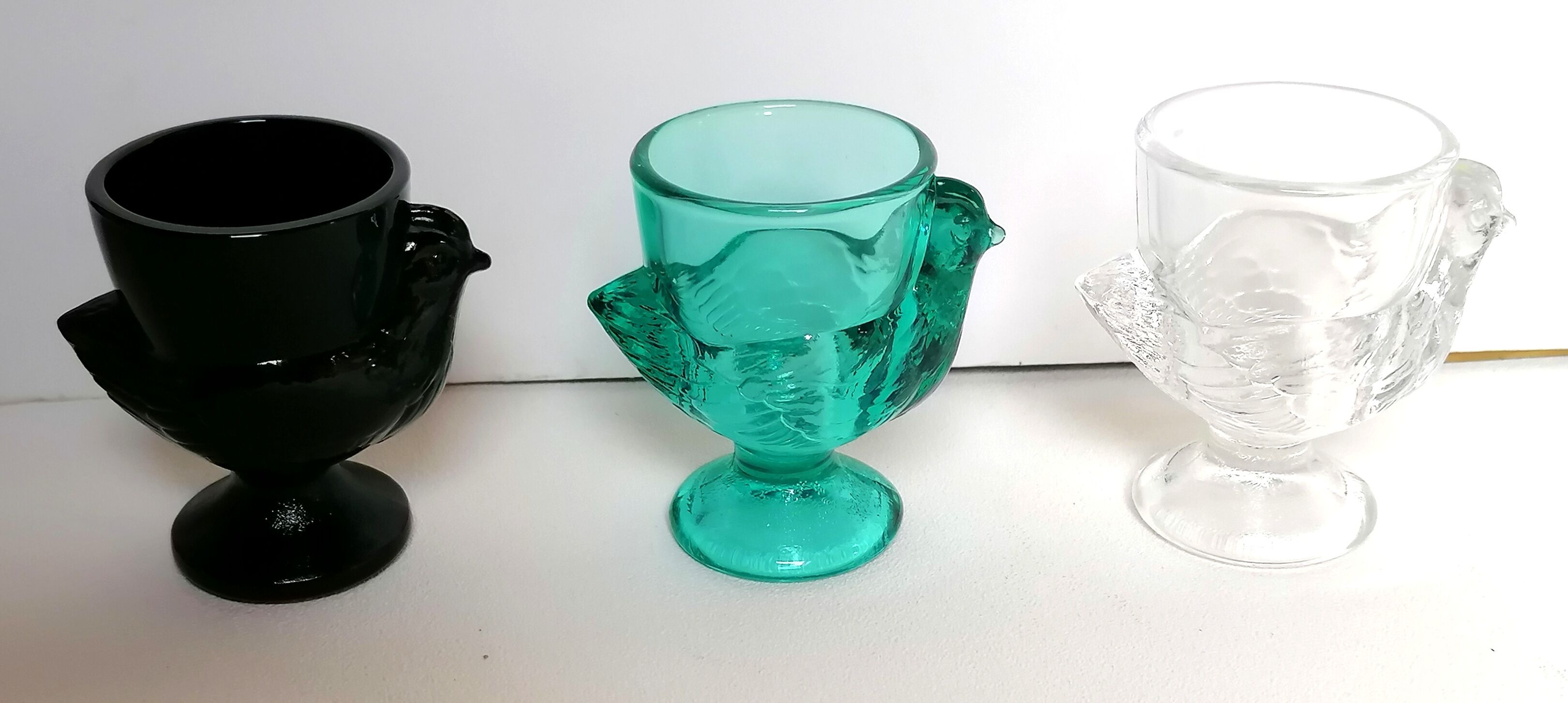 Coquetier hen glass blue green emerald