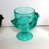 Coquetier hen glass blue green emerald