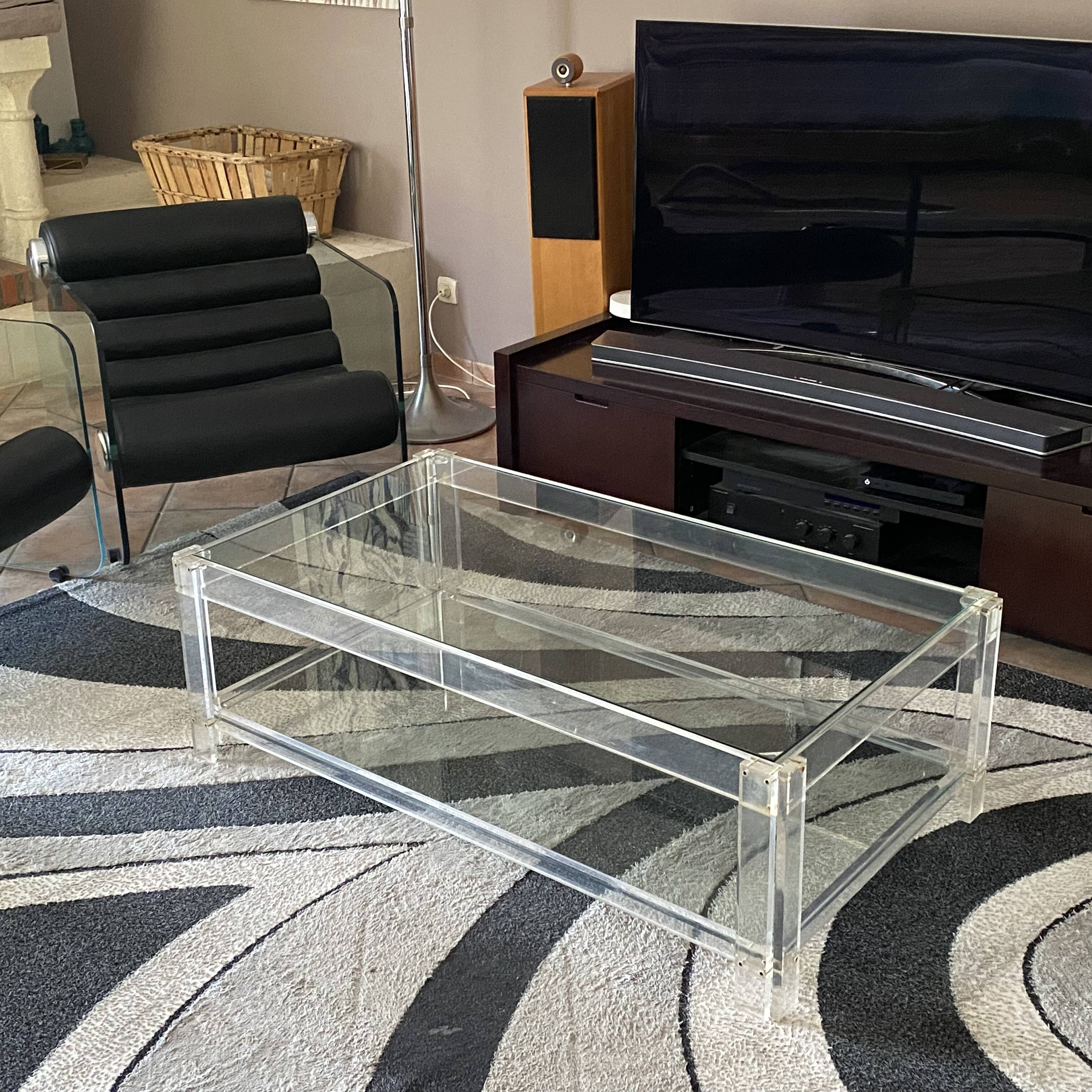 Roche Bobois coffee table. 1980. 126x70. Plexiglass and glass.
