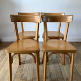 Set of 4 baumann bistro chairs in blond wood / honey stamped 40-50 years
