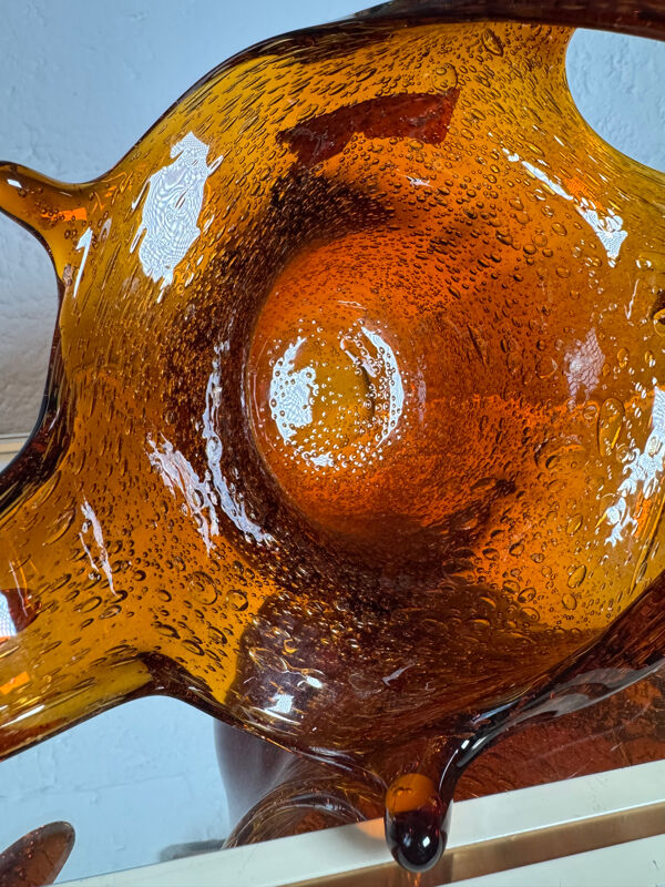 Vide poche verre soufflé ambré, années 60