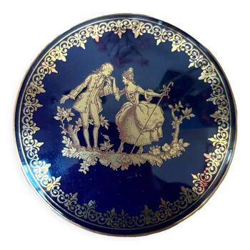 Bonbonnière Fragonard bleue cobalt en porcelaine de Limoge