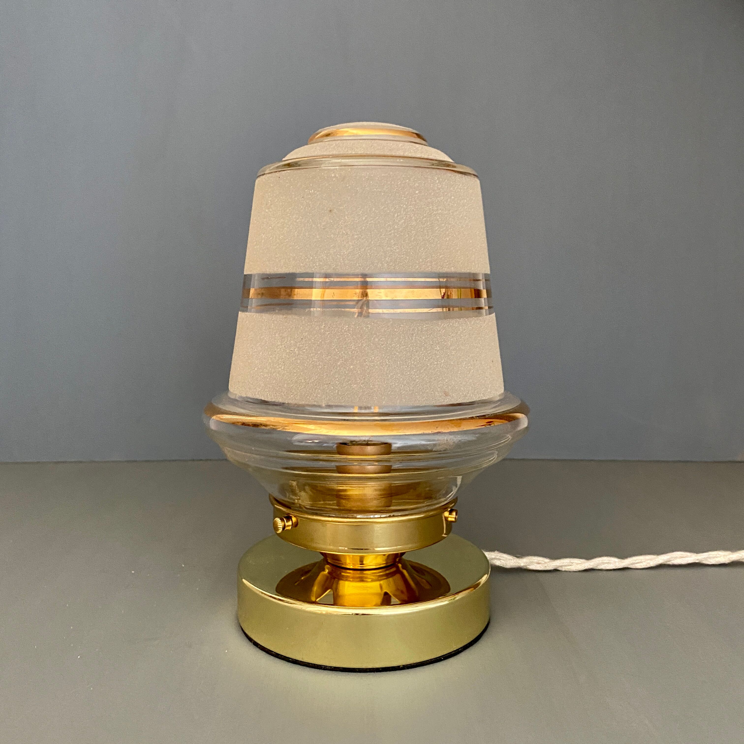 Vintage globe table lamp in white and gold frosted glass