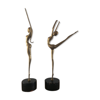 Duo of sculptures women dancers in brass