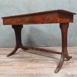 Superb english flat center desk napoleon iii style in mahogany circa 1880