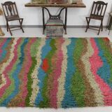 Tapis vintage en laine douce et colorée 7x10, 205x307 cm SK 70373