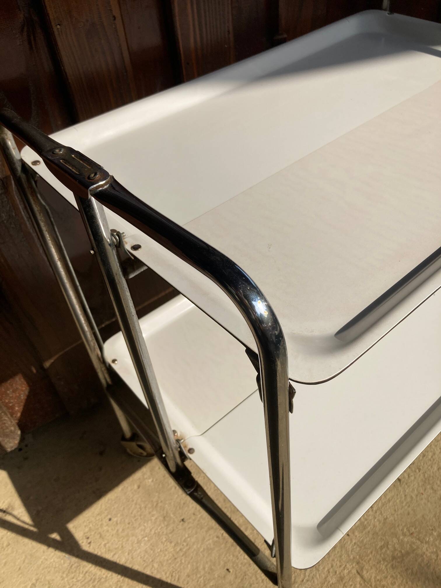 Vintage serving trolley, white folding table, 70s design, vintage.