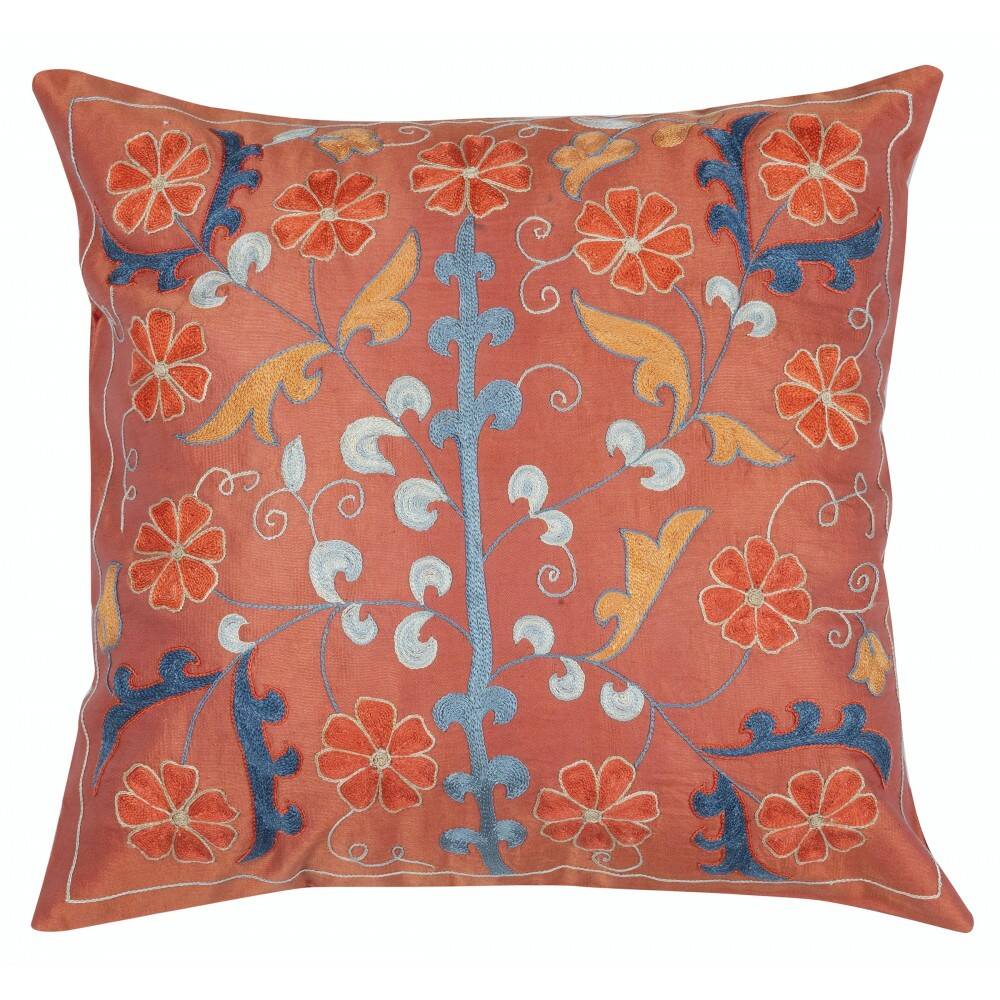 SET OF 2 - Embroidered 100% Silk Cushion Covers. Handmade Accent Pillows. Traditional Pillowcases. Lace Pillows