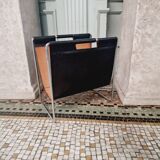 Vintage Brabantia magazine rack in black leather