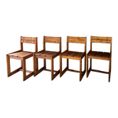 Set of 4 pine chairs by André Sornay