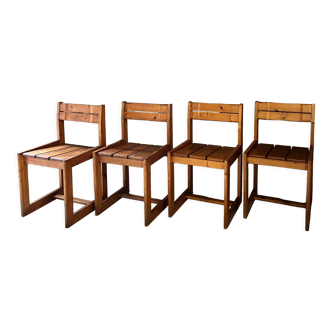 Suite of 4 pine chairs by André Sornay