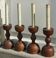 Series of 4 old large wooden candlesticks/brutalist