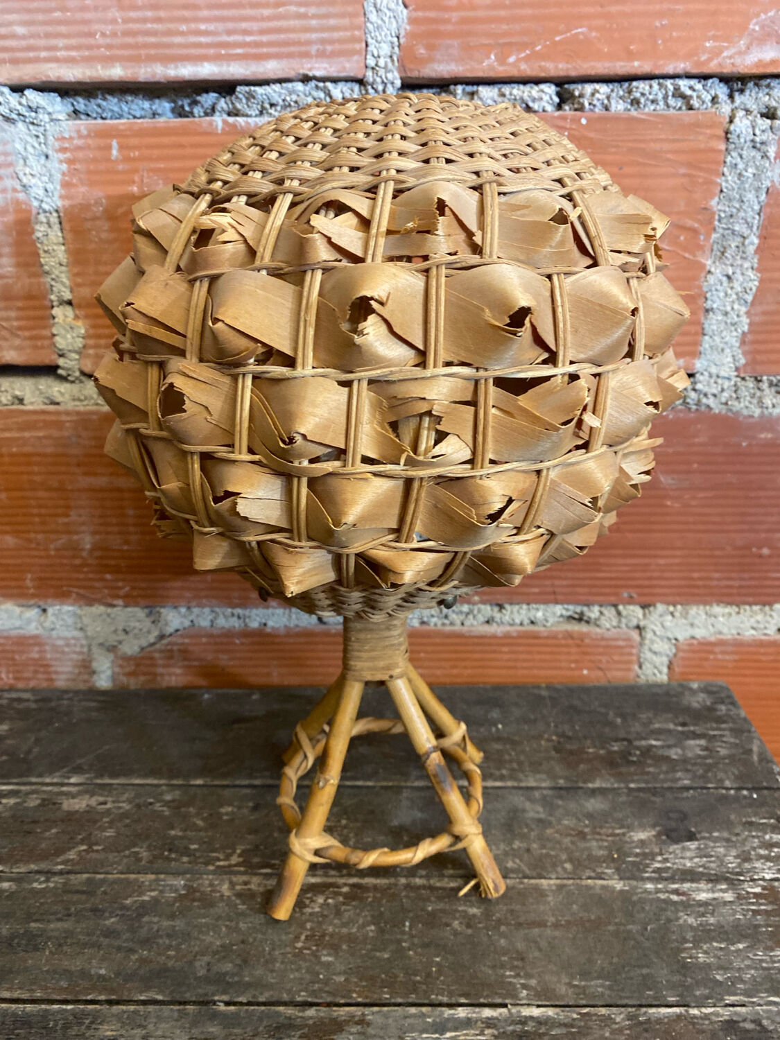 Vintage 50s Tiki Rattan Lamp + Woven Natural Fibre Ball