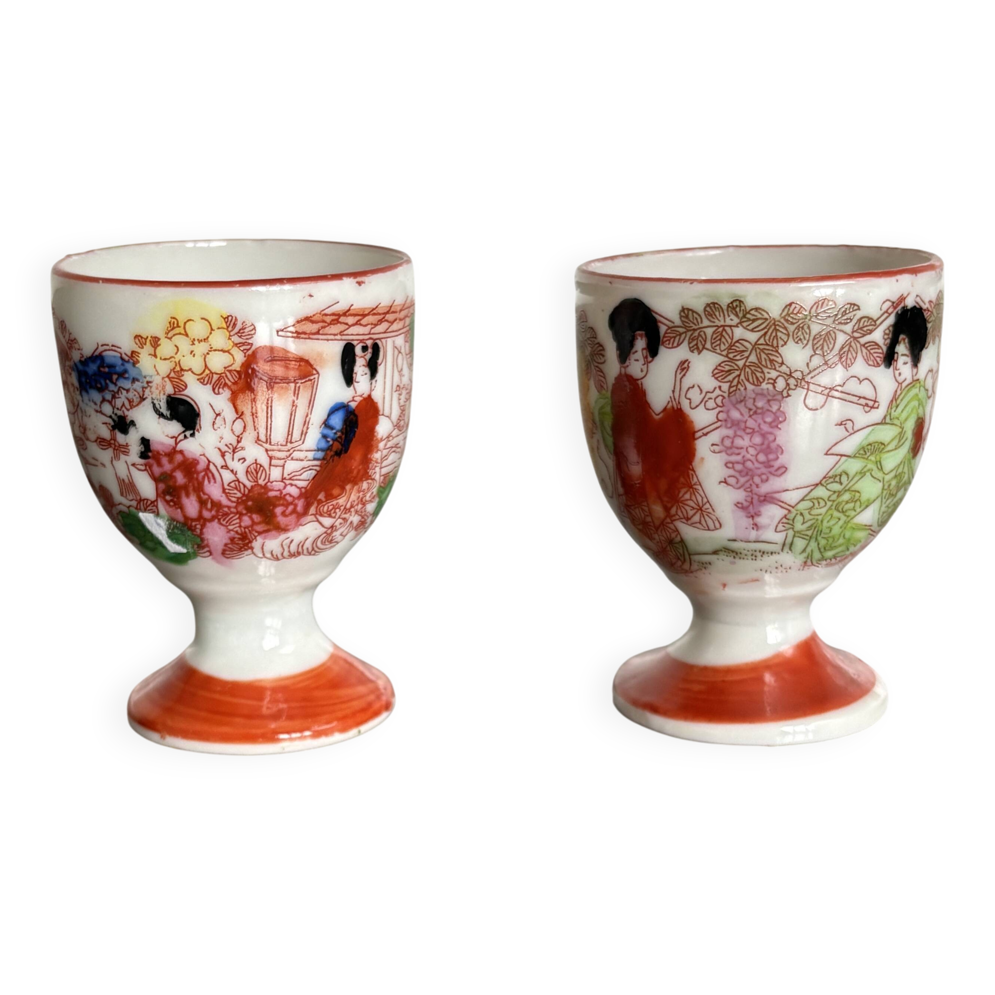 Paire de coquetiers anciens en porcelaine japonaise Kutani
