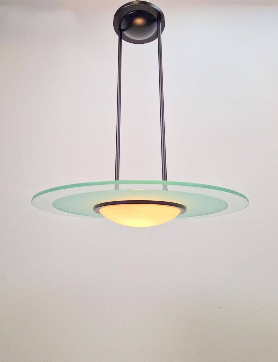Vintage Italian Glass Disc UFO Pendant Lamp, 1980s