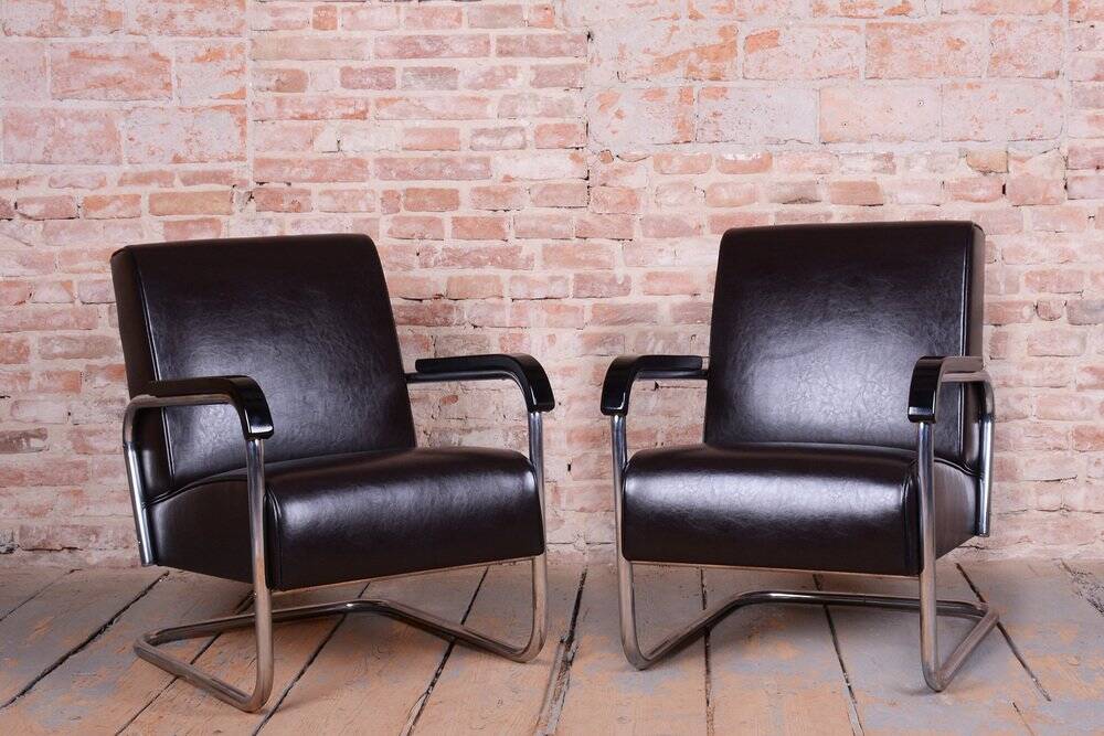 Bauhaus Armchair in Chrome and Leather from Hynek Gottwald, Czech, 1930s