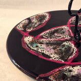 Cheese platter Vallauris glazed ceramic black red A035