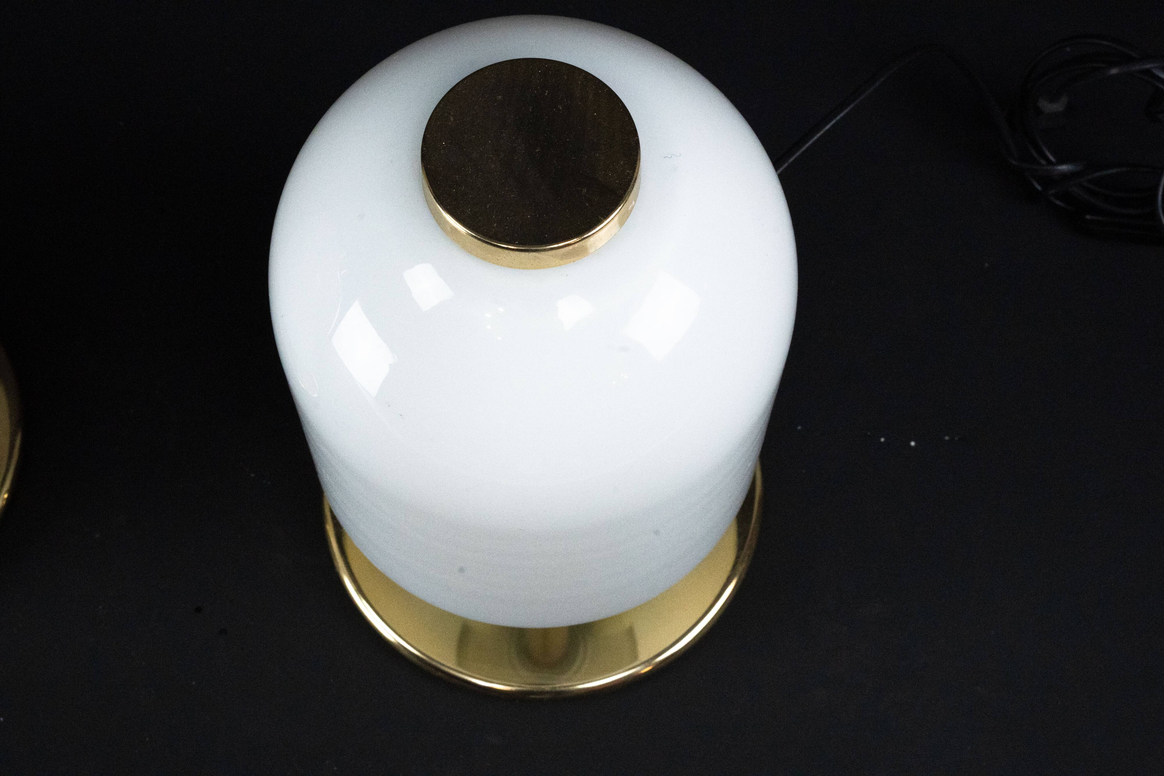 Pair of 1980s Italian Murano Lattimo Glass Mushroom Bedside Lamps