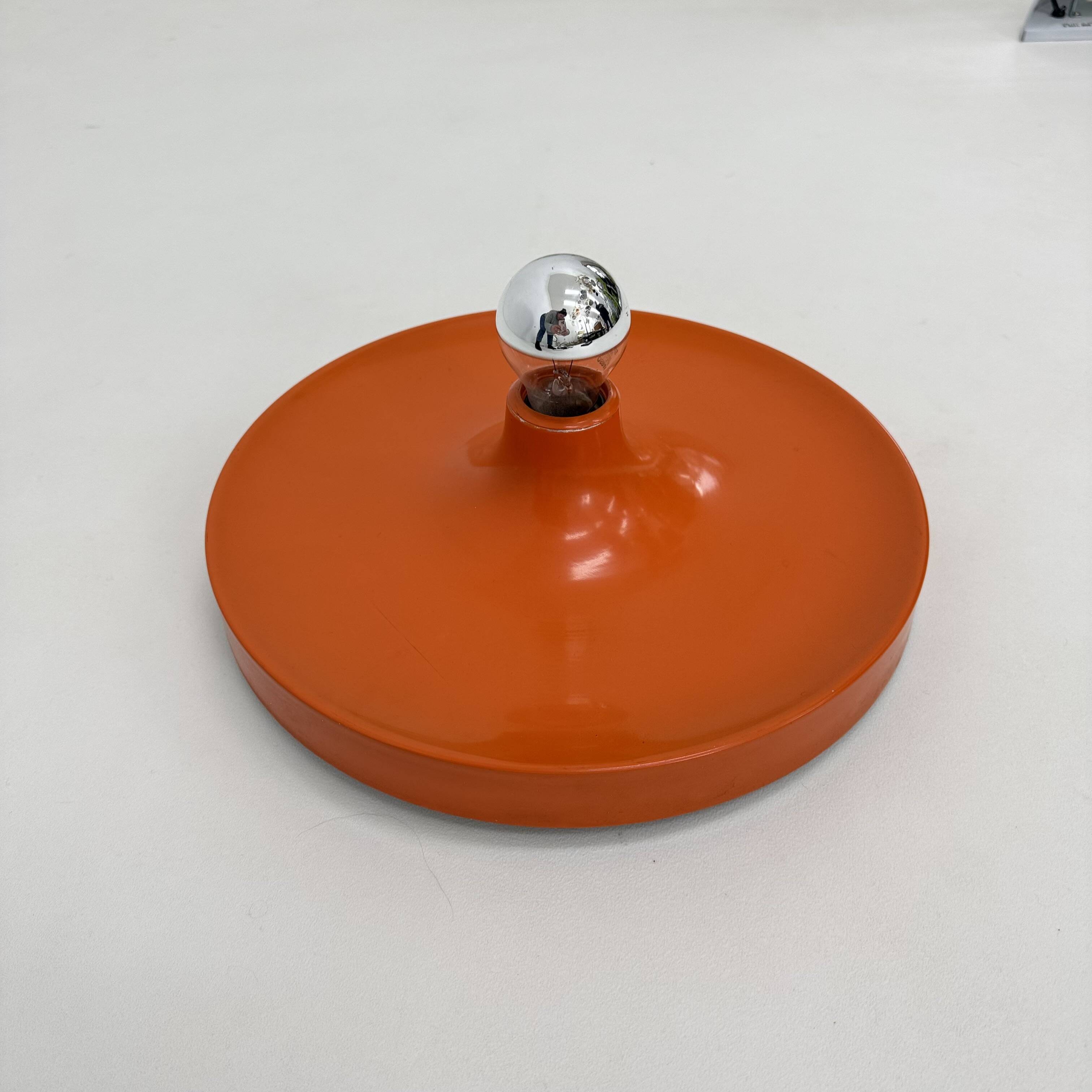 Honsel orange space age disc lamp , 1970s selected by Charlotte perriand