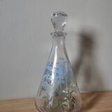 Carafe en verre vintage sérigraphié motif fleur