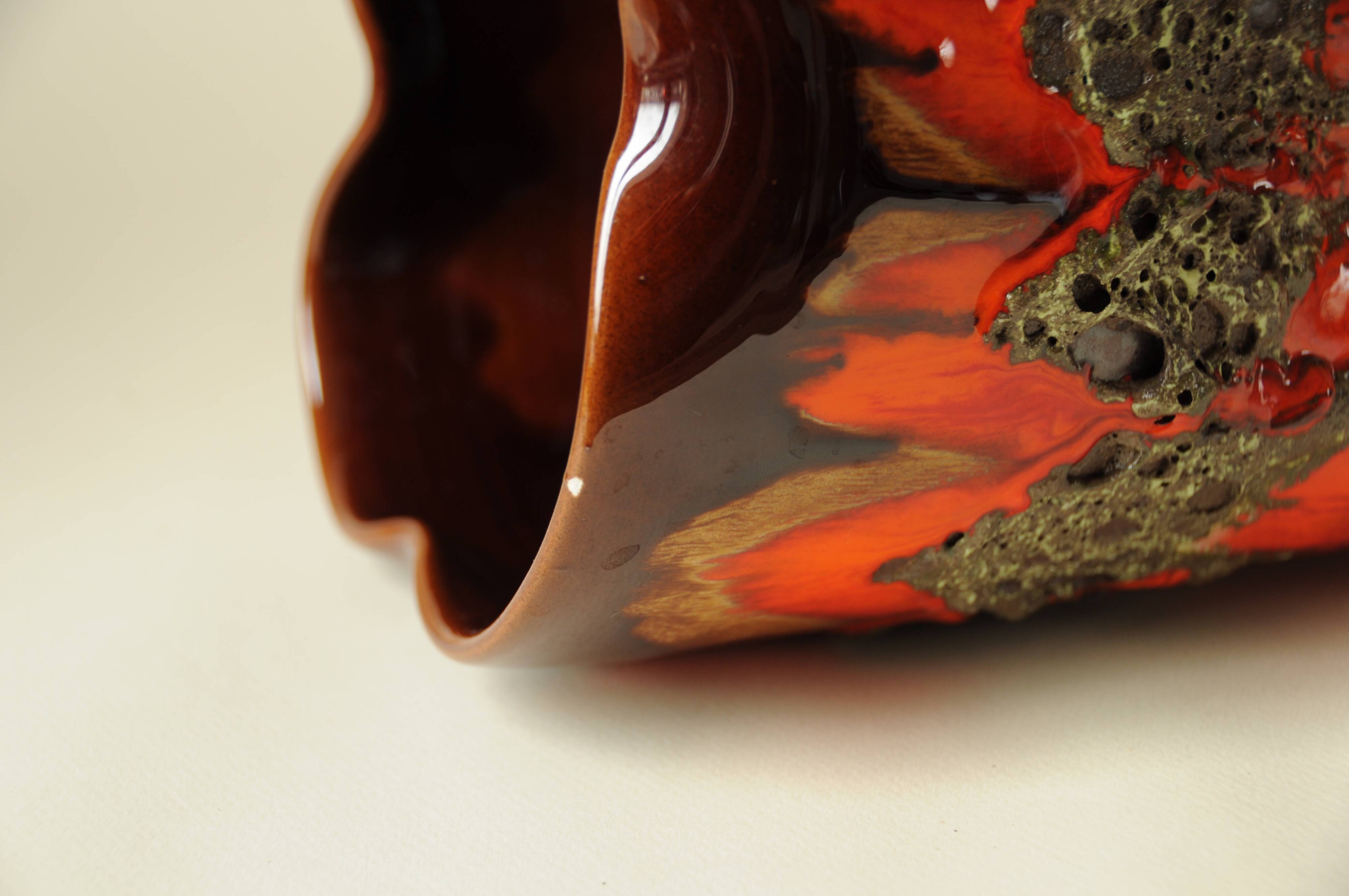Glazed Ceramic Vase Lava Effect - Brown Orange - Abstract Shape