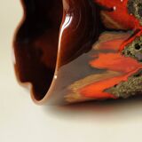 Glazed Ceramic Vase Lava Effect - Brown Orange - Abstract Shape