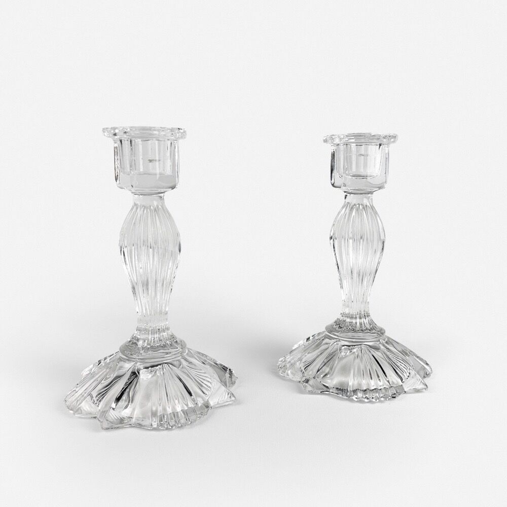Pair of molded glass candle holders