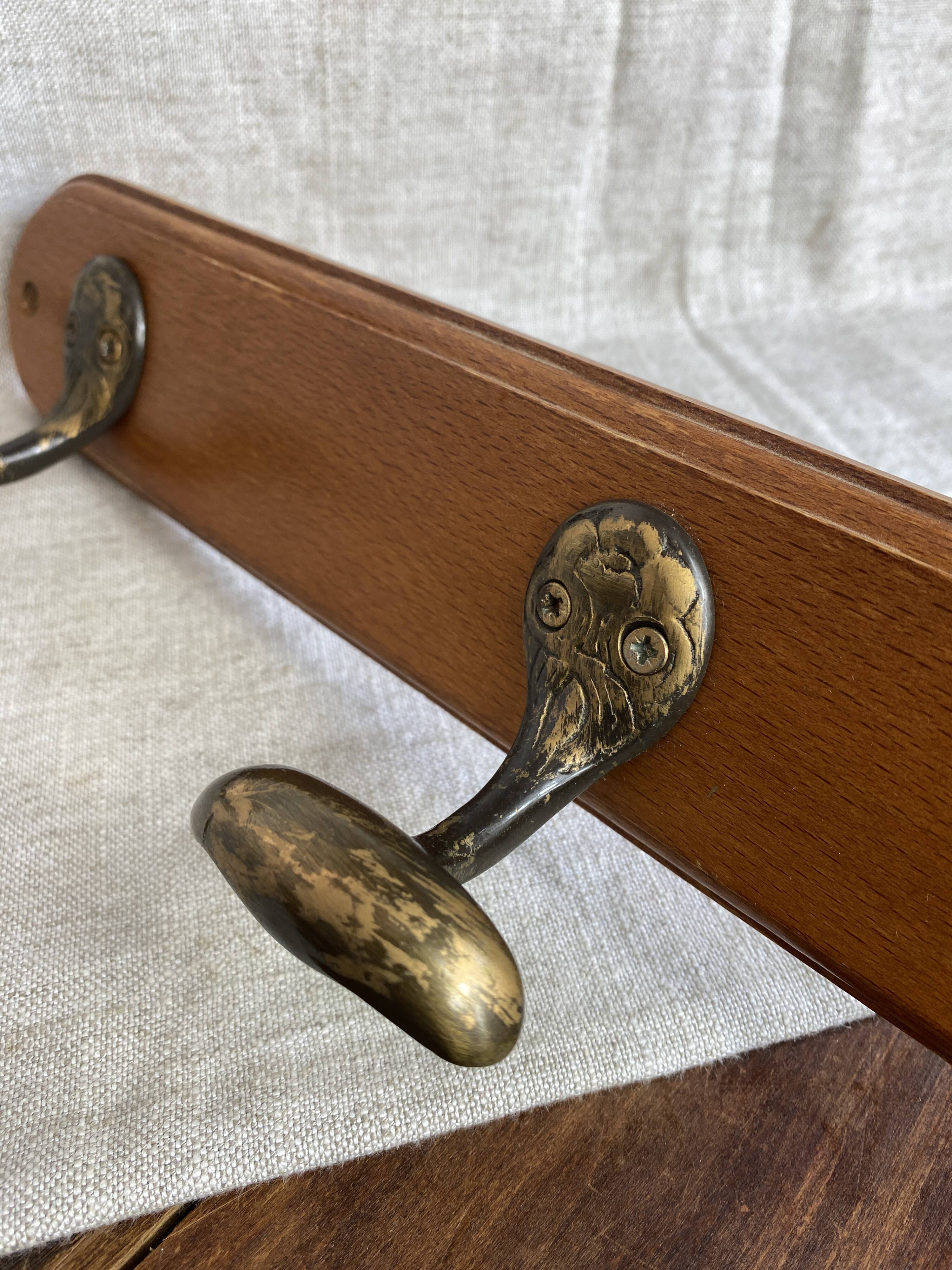 Oak and brass wall hook