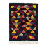 Colorful Vintage Hand-Knotted Turkish Tulu Rug with Geometric Triangle Design, 100% Wool