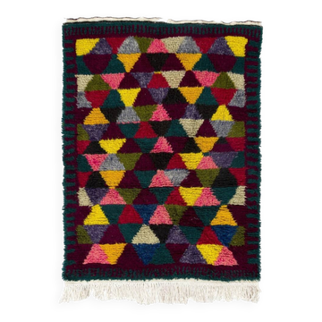 Colorful Vintage Hand-Knotted Turkish Tulu Rug with Geometric Triangle Design, 100% Wool