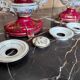 Pair of Limoges porcelain candlesticks with hand-decorated decoration – red and gold