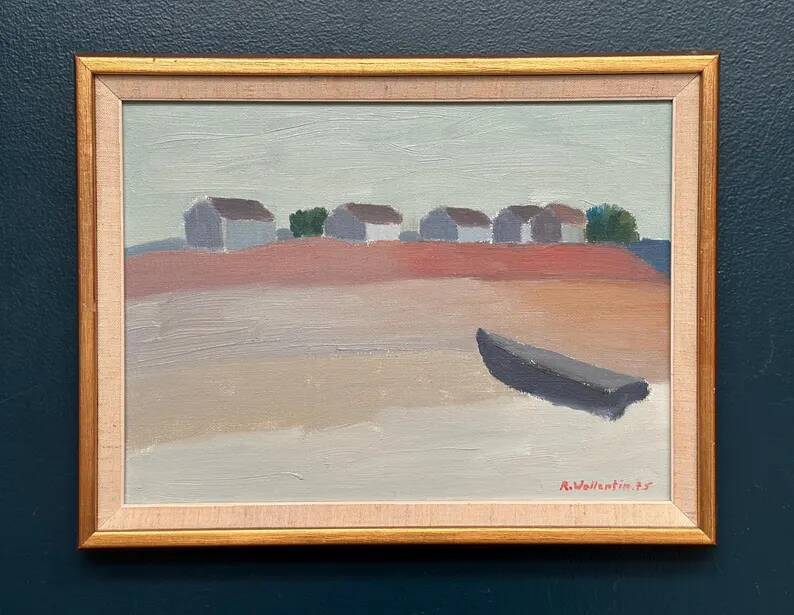 Original  Swedish Oil on Canvas – “Motif from Byxelkrok” by Raymond Wallentin – Signed & Dated 1975 – Vintage & Framed
