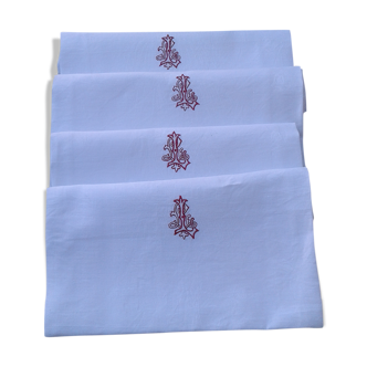 4 towels linen-silk, damask leaves, butterflies and dragonflies