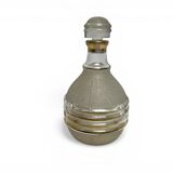 Art Deco, frosted glass liqueur bottle with gold trim circa 1940.