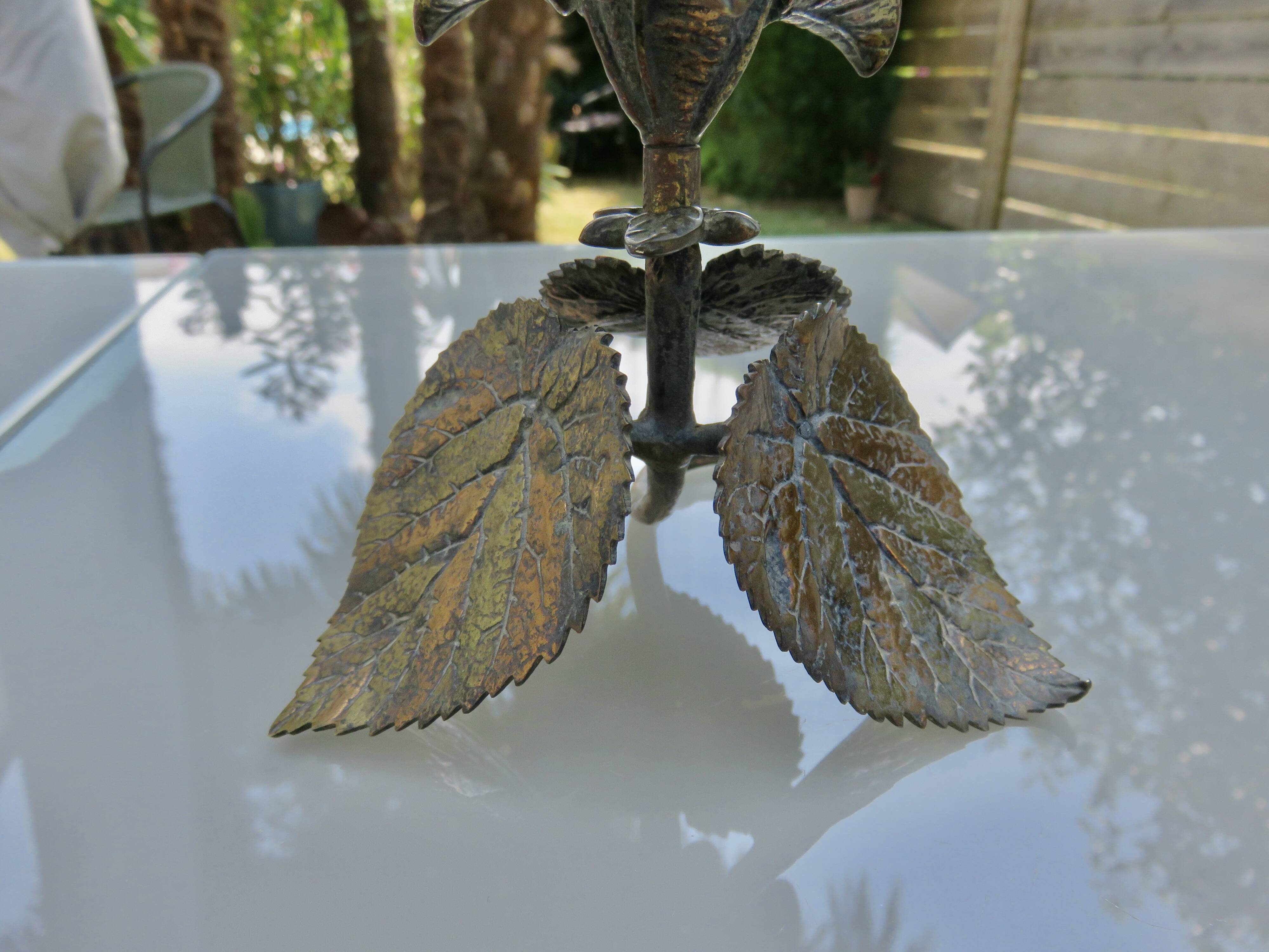 Floral bronze candlestick, Art Nouveau style, 1930s-1940s.
