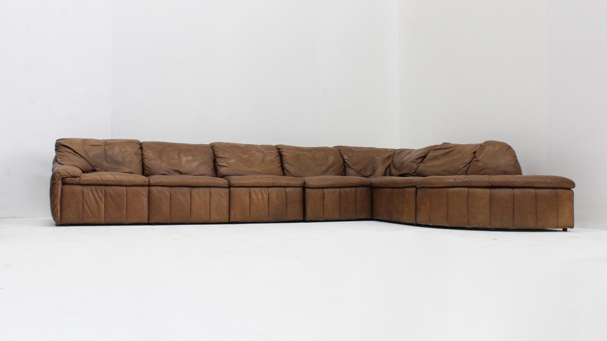 Vintage brown leather modular sofa from Laauser, set of 7