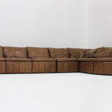 Vintage brown leather modular sofa from Laauser, set of 7